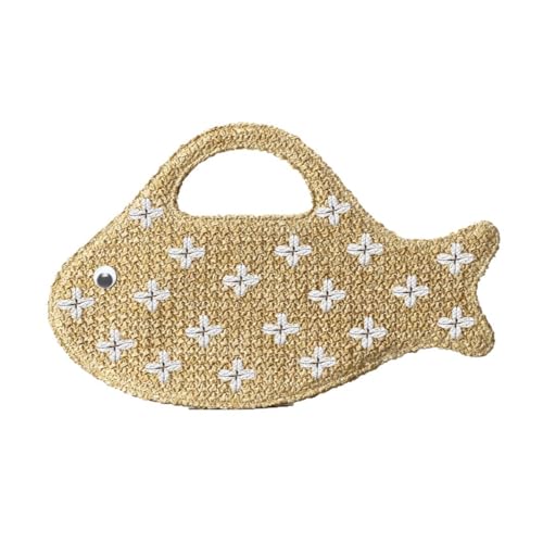 HDWKBOY Straw Fish Purse for Women 2026 Summer Fashion Woven Clutch Natural Boho Aesthetic Handbag for Beach Vacation