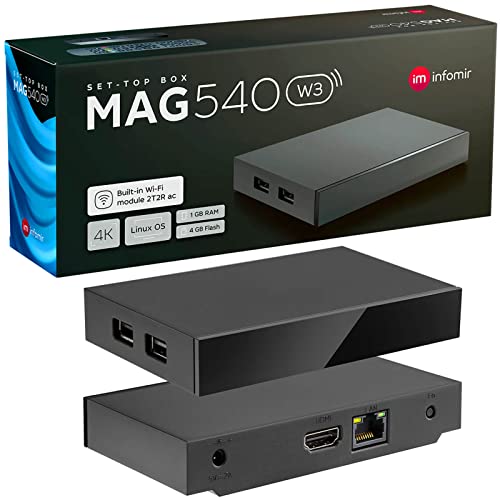 Mag540w3 Original Infomir & DM Digital, MAG540w3 Wİ Fİ Linux 4K IPTV Set Top Box Multimedia Player Internet TV Receptor IP 4K UHD HDMI 2.1 HEVC H.265 Arm Cortex A35 + Cable HDMI