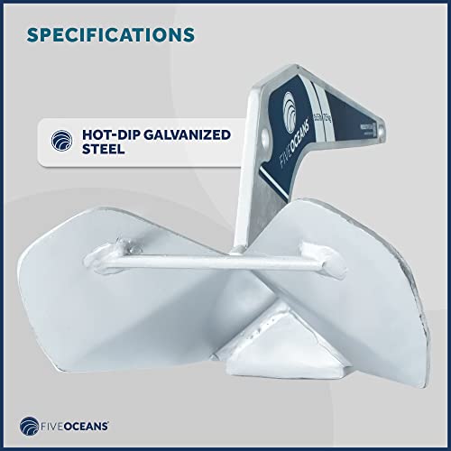 Five Oceans Delta Style Wing Anchor, 16.5 Lb / 7.5 Kg Hot Dipped Galvanized Steel Boat Anchor, Premium Series, For Pontoon, Fishing Boats, Bass Boats, Sport Boats, Sportyachts, Sailboats - Fo3685 #TOP3