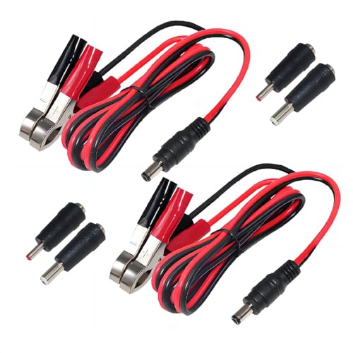KUNCAN DC 5.5 2.1mm Battery Clamps Extension Cord - 5FT 16AWG 12V Alligator Clips Car Charger Power Supply Cord, DC Connector to Battery Clamp-on Charger Cable, with 3.5*1.35mm 5.5*2.5mm tips (2-Pack)