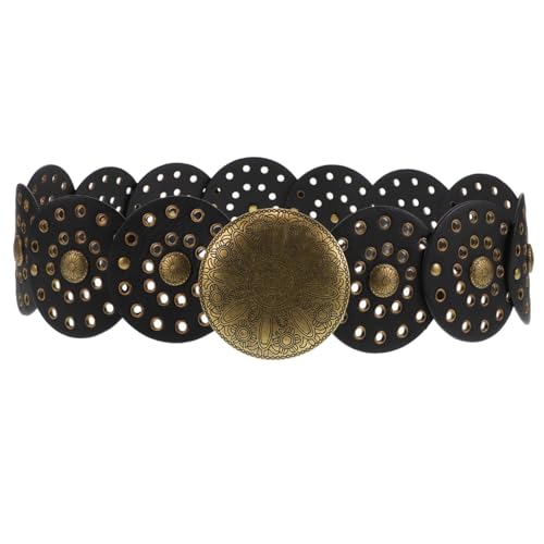 Vintage Concho Belt for Women Stylish Hollow Out Leather Disk Waist Belt Versatile Western Style for Casual and Dressy Outfits Comfortable Durable Design
