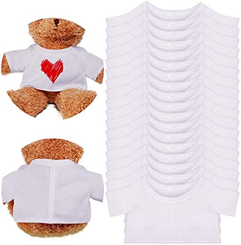 Litherr S 18 Pcs Teddy Bear Clothes Sublimation Blank Bear Shirt Doll T-Shirts Stuffed Animal Tshirt Bear Basic Shirts Velcro Back Easy to Wear Fit 14-18 Inches Stuffed Dolls (White)