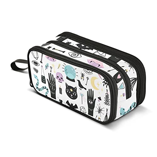 Image of ZAZYXTJ Goth Witch Large Capacity Pencil Case 3 Compartment Pen Pouch Storage Canvas Makeup Bag for School Office Teen Girl Boy Men Women