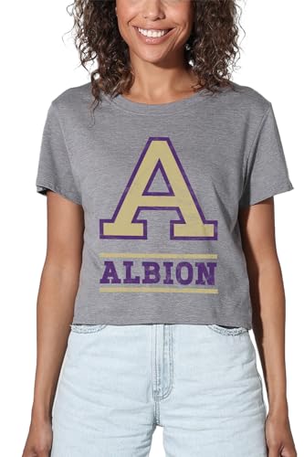 Albion College Official Distressed Primary Logo Women's Crop Top T-Shirt, Athletic Heather, X-Large