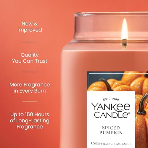 Image of Yankee Candle Spiced Pumpkin, Fall Scented Candle, 22oz Large Jar with up to 150 Hour Burn Time, Giftable (Pack of 4)