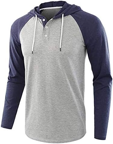 Jhsnjnr Men’s Casual Henley Hoodies Solid Color Raglan Sweatshirts Long Sleeve Cotton Hooded Shirt