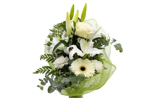 DECOALIVE Ramo Blanco Natural con Flores Faciles de Cuidar