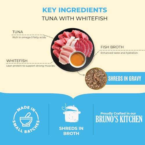 Image of Brunos Cat Taster Bundle - Pack of 4 |Grain-Free | High-Meat Wet Food | Variety Pack with Tuna, Chicken, Salmon, Mackerel Recipes | for Hydration, Nutrition & Complete Feline Wellness