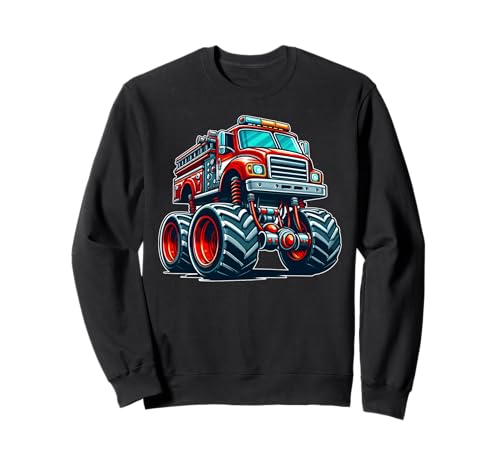 Big Wheels Fire Truck Firefighter Kids Boys Monster Truck Sudadera