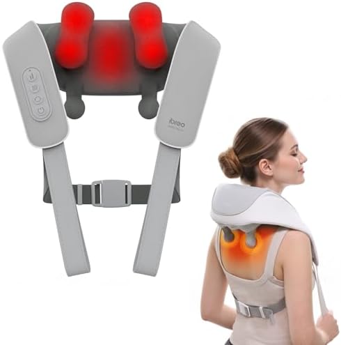 Schnurloses Shiatsu-Nacken-und Rückenmassagegerät mit Wärme | 10 Minuten x 12 Gebrauch, 3 Massagemodi und 2 Intensitätsstufen, 3D-Kneten tiefes Gewebe, Sprachansage