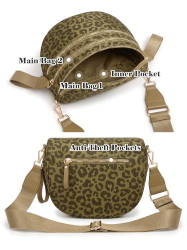 Image of Pure Colour Crossbody Bag Bum Bag for Women,Spacious Purse Fanny Packs Belt Bag,Oversized Bum Bag (Khaki Green Leopard Bum Bag)