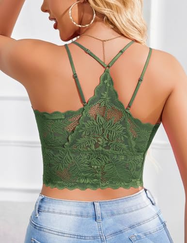 Image of Avidlove Lace Bralette for Women V Neck Camisoles Racerback Adjustable Strap Sexy Crop Tops