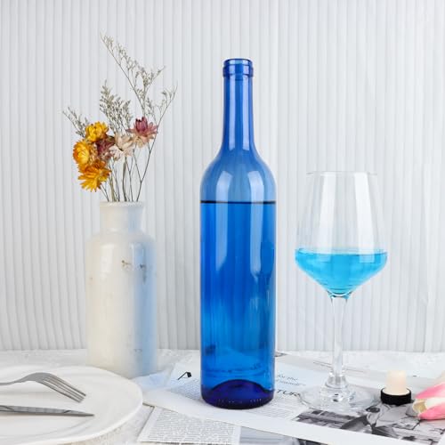 GUANENA 8 Pack 750ml Blue Glass Bottles with Cork Lids and PVC Shrink Capsules, Empty Home Brewing Wine Bottles with Funnel for Sparkling Wine, Juice, Kombucha, Beverages by GUANENA - Image 4