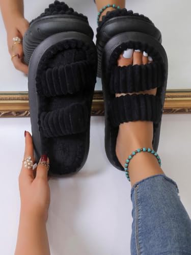 Minimalist Fluffy Slippers, Soft Comfort Warm Open Toe Bedroom Sandals for Gifts, Bedroom Slippers for Fall & Winter, Flats for Women 2025, Mother's Day Gifts2