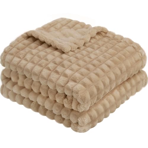 Image of HOMRITAR Baby Blanket for Boys 3D Square Grid Design Super Soft Fuzzy Cozy Warm Toddler Blanket Plush Fluffy Receiving Blankets for Newborn Infant Nursery or Stroller Tan 30 x 40 Inch