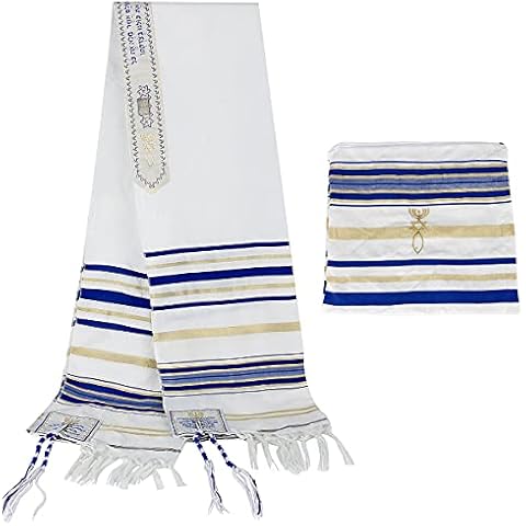 BRTAGG Tallit Prayer Shawl English/Hebrew with Matching Bag (180 x 55cm, Royal Blue) Cover