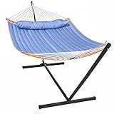 SUNCREAT Hammocks Portable Hammock with Stand, 2 Person Hammock with Bamboo Spreader Bar, 450lbs Capacity, Blue