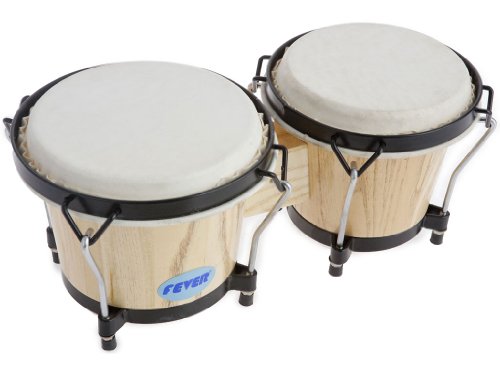Fever Tunable Bongos 8 & 7 Inch with Black Rims Natural Finish, 823-NT