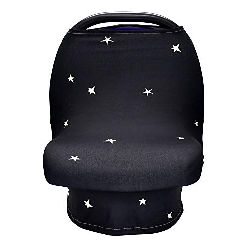 Fansu Multiusos Manta de Lactancia estampada, Suave y Transpirable Cubierta para Asiento de Coche, Bufanda Enfermería, Funda Enfermería, Bebé Funda Asiento (Estrellas Negras)