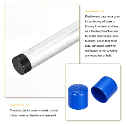 Image of uxcell 4pcs Rubber End Caps 32mm(1.3 Inch) ID Vinyl Round End Cap Cover Screw Thread Protectors Blue, 30mm Height