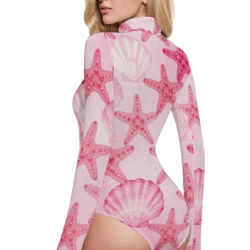 Body de manga larga lindo top para mujer cuello alto leotardo adulto azul 3