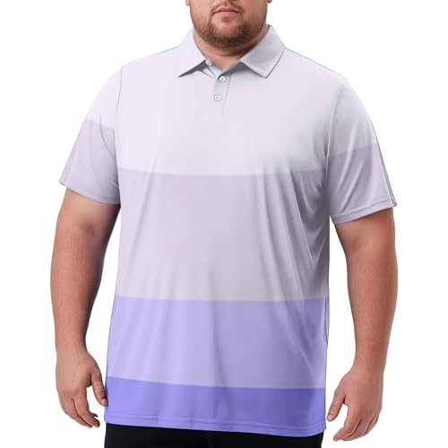 Plus Size Men's Polo Shirt Short Sleeve Golf Shirts Big & Tall Casual Striped Printed T-Shirts Summer Business with Collar Button Down Tees Gray 6X