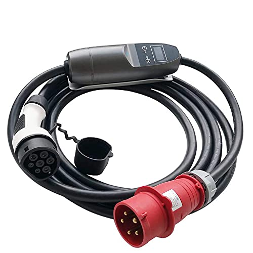 HiEVcar Tipo 2 EV Cargador 16A 11kw 3fase vehículo eléctrico EV Cable Coche Cable de Carga Rojo CEE Conector EVSE Tipo 2 Conector de Red CEE 5 Pins 5M Cable, EV Bolsa Cover