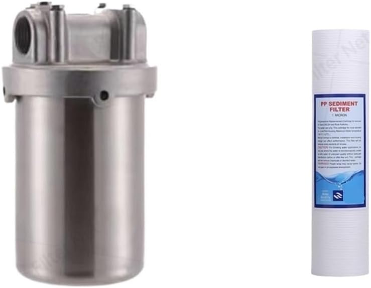 Stainless Steel Water Filter Housing Heavy Duty Silver Water Filter Shell 10 * 2.5inch Filter DN15 DN20 DN25 NPT Inlet and Outlet(5bottom dn25 with PP)