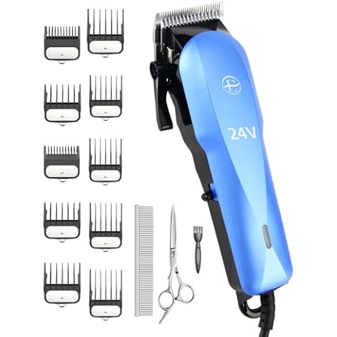 E-Hunter Professional Dog Grooming Clippers Kit, 24V High Power for Thick Coats, Quiet Dog Clippers with 10 Metal Guard Combs & Brush, Ideal Dog Hair Remover for Cats and Pets Cover