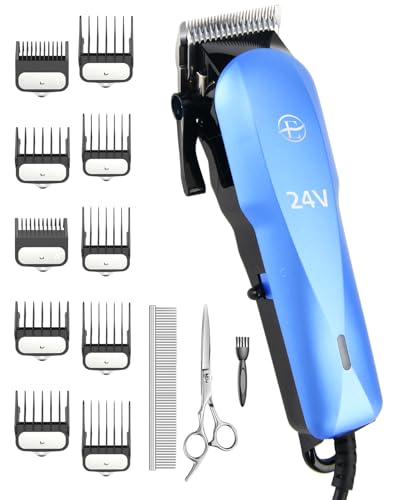 Professional Dog Grooming Clippers Kit, 24V High Power for Thick Coats, Quiet Dog Clippers with 10...