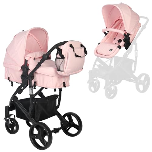 TORAL Carrito Bebe 2 en 1 - Cochecito Bebe Convertible y Versátil con Accesorios, Carro Bebe 2 Piezas, Elegante y Práctico Coche para Bebé, Ideal para Viajes y Paseos Urbanos. Modelo Corinto Rosa