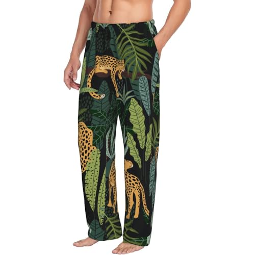 Tigers Leopard In Jungle Men'S Pajama Pants Soft Comfort Lounge Pants Sleep Pj Bottoms2