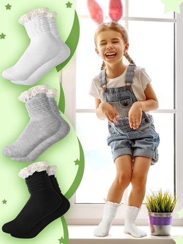 6 Pairs Girls Slouch Socks with Lace Trim Cotton Knit Scrunch Stacked Boots ruffle Socks for Girls Kids2