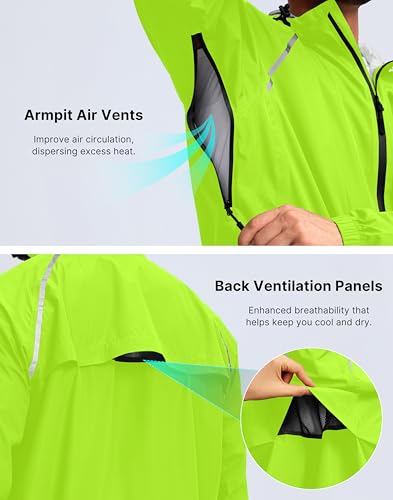 Image of Bikewa Men's Cycling Rain Jackets Waterproof Running Bike Windbreaker Lightweight Packable Hooded Jacket