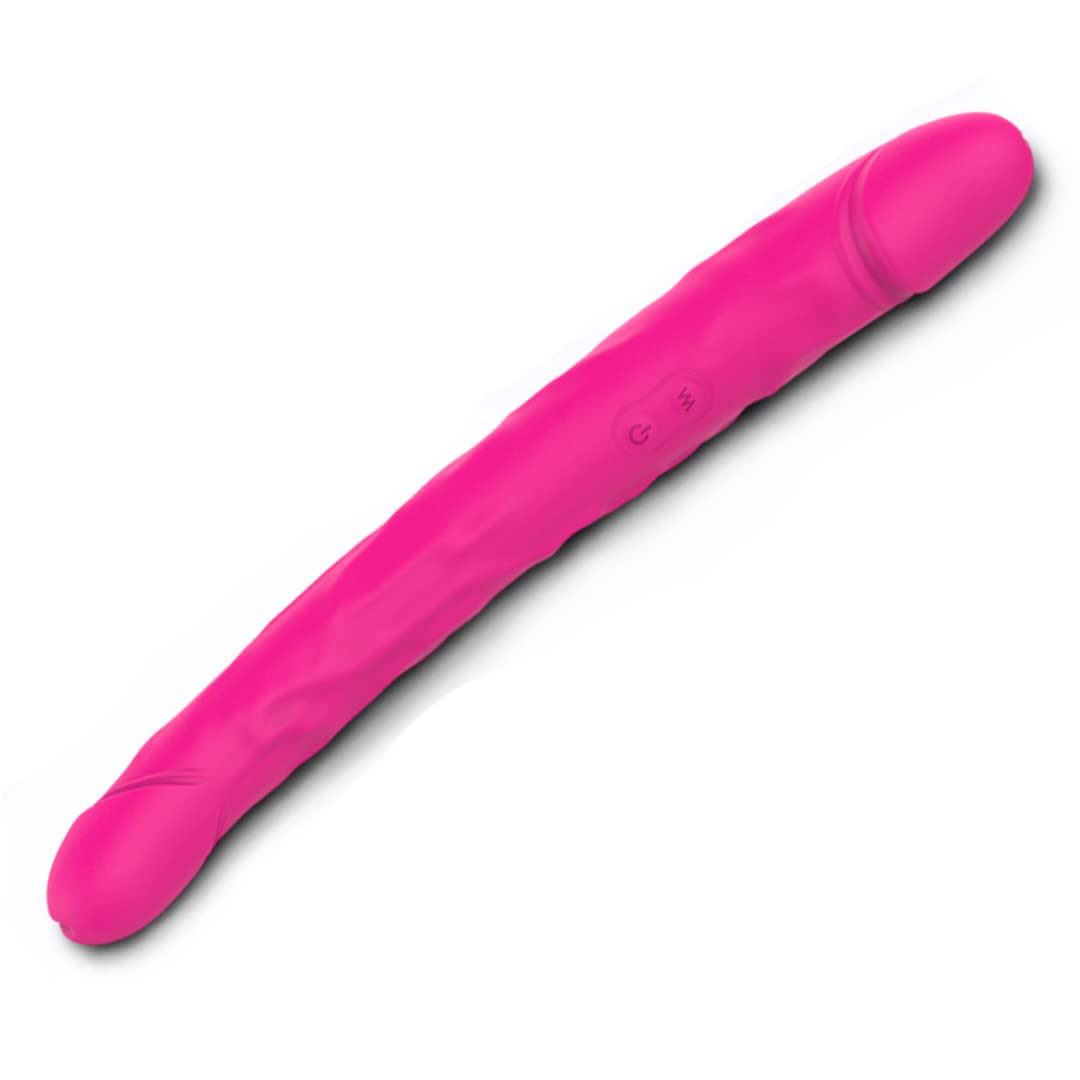 Vibrador de consolador de doble extremo Sh para juegos lésbicos | Rosa | 9 modos de vibración | Impermeable | Recargable con cargador USB incluido