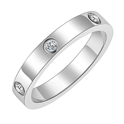 Chrishine Life Love Friendship Ring 18K Gold Plated Silver with Cubic Zirconia Stones Stainless Steel Promise Ring Wedding Band Jewelry Birthday Present for Her Women Teen Girls, Size 8