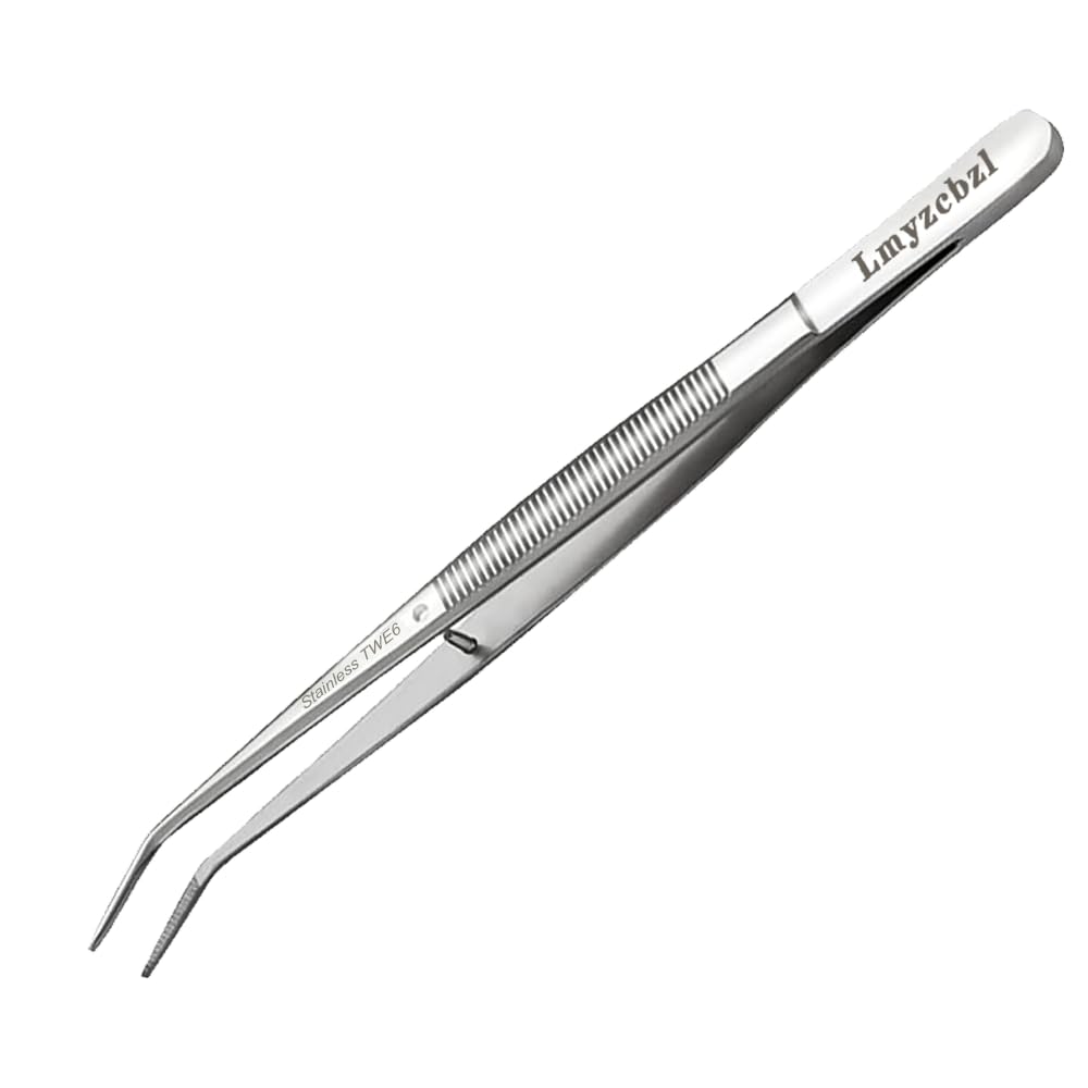 Stainless Steel Tweezers, Sewing Machine Tweezers, Universal Bent Tip Tweezers, Multipurpose Stainless Steel Tweezers, with Curved Pointed Serrated Tip