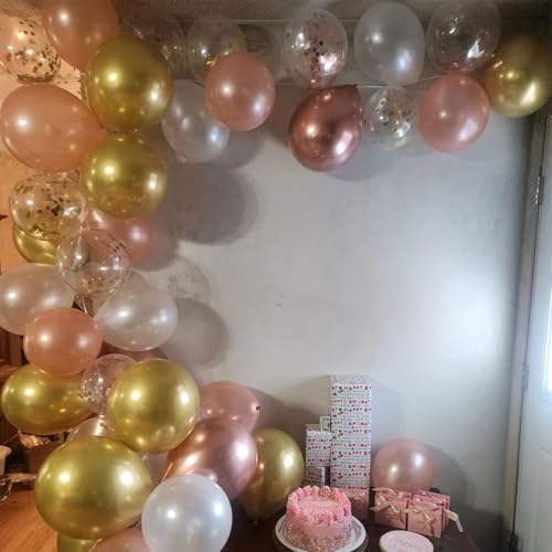Image of Rose Gold Confetti Balloons, 60 Packs 12 inch Metallic Rose Gold and Chrome Gold Party Balloon with Ribbon for Girls Women Birthday Wedding Anniversary Bridal Baby Shower Decoration