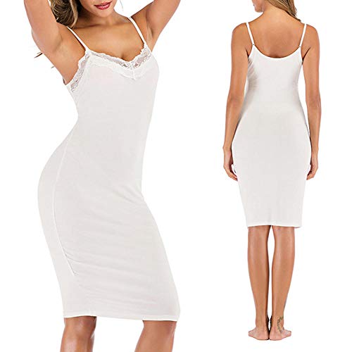 adqw Chemise de Nuit pour Femme Chemise de Nuit Chemises de Nuit Respirantes Robe à col en V Profond-White_M – vue 2
