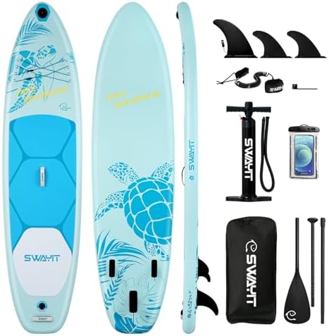 Inflatable Paddle Board β Family Safe & Stable Stand Up SUP for Kids, Youth & Adults, 33" Wide Blow Up Paddle Board with Full Kit β Beginner-Friendly SUP for Lake & Calm Waters (Turtle Light Blue)