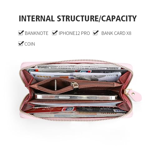 JIUFENG Women's Long Wallet Clutch Zip Around Purses Korean Fashion Large Capacity Money Clip Card Holder Phone Bag (Black)4