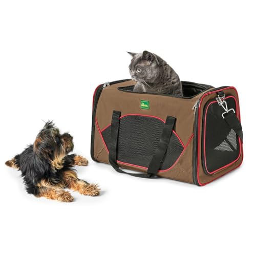 HUNTER KANSAS Tragetasche für Hunde und Katzen, zusammenfaltbar, 50 x 30 x 30 cm, beige/rot