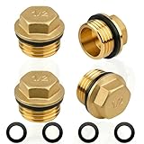 4 Stück G1/2" (Ø20,3mm) Messing Stopfen, Blindstopfen G1/2 Zoll Außengewinde,DN15, Endstopfen Rohr Endkappe mit Gummiring G1/2" AG, Verschlussstopfen Messingfitting Gewindefitting