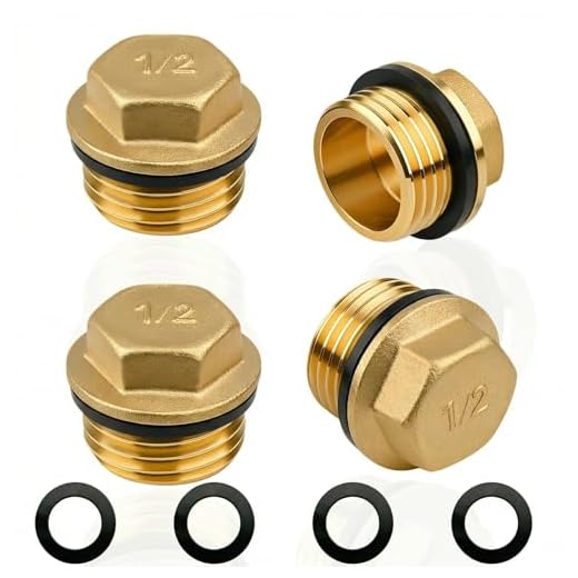 4 Stück G1/2" (Ø20,3mm) Messing Stopfen, Blindstopfen G1/2 Zoll Außengewinde,DN15, Endstopfen Rohr Endkappe mit Gummiring G1/2" AG, Verschlussstopfen Messingfitting Gewindefitting