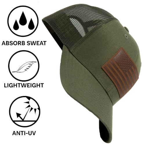 Image of 13 STRIPES American Flag Hat - Leather Patch Mesh Back Snapback Hat for Men & Women USA Flag Trucker Hat, Casual Unisex Hat