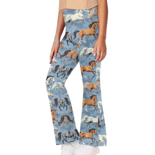 Image of Girls Leggings Floral Print High-Waisted Flared Pants 5-14 Years