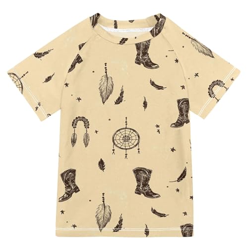 Western Cowboy Dream Catcher Boots Bathing Suit Girls Short Sleeves Basketball Tshirt Swimwear Beach Tops 3T