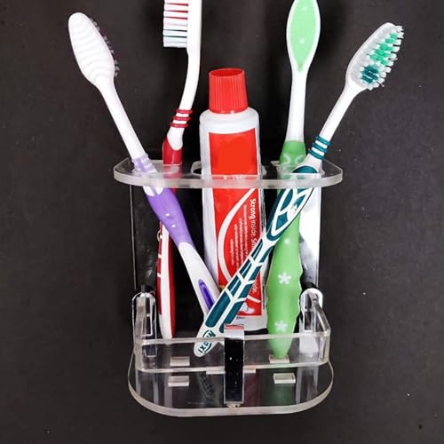 Image of Toothbrush Stand,Wall Stand,Bathroom Wall Stand,Wall Mounted self Adhesive Acrylic Toothbrush Holder,Stand,Tumbler, (Small Clear)