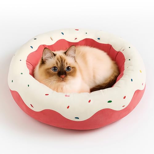 MOYMO Cute Cat Beds Kitten Beds, Soft Small Dog Beds, Washable Pet Beds for Puppy and Kitty, Funny Donuts Shape, 24 Inch