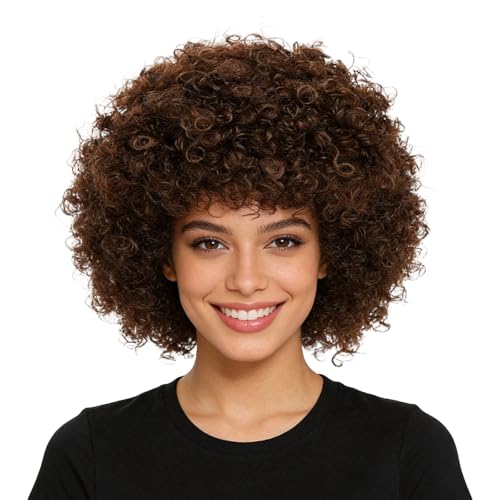 Perruque Afro, Perruque Bouclée pour Adultes, Marron Wig, Party Fashion, pour Les Fêtes Hippies, Les Anniversaires
